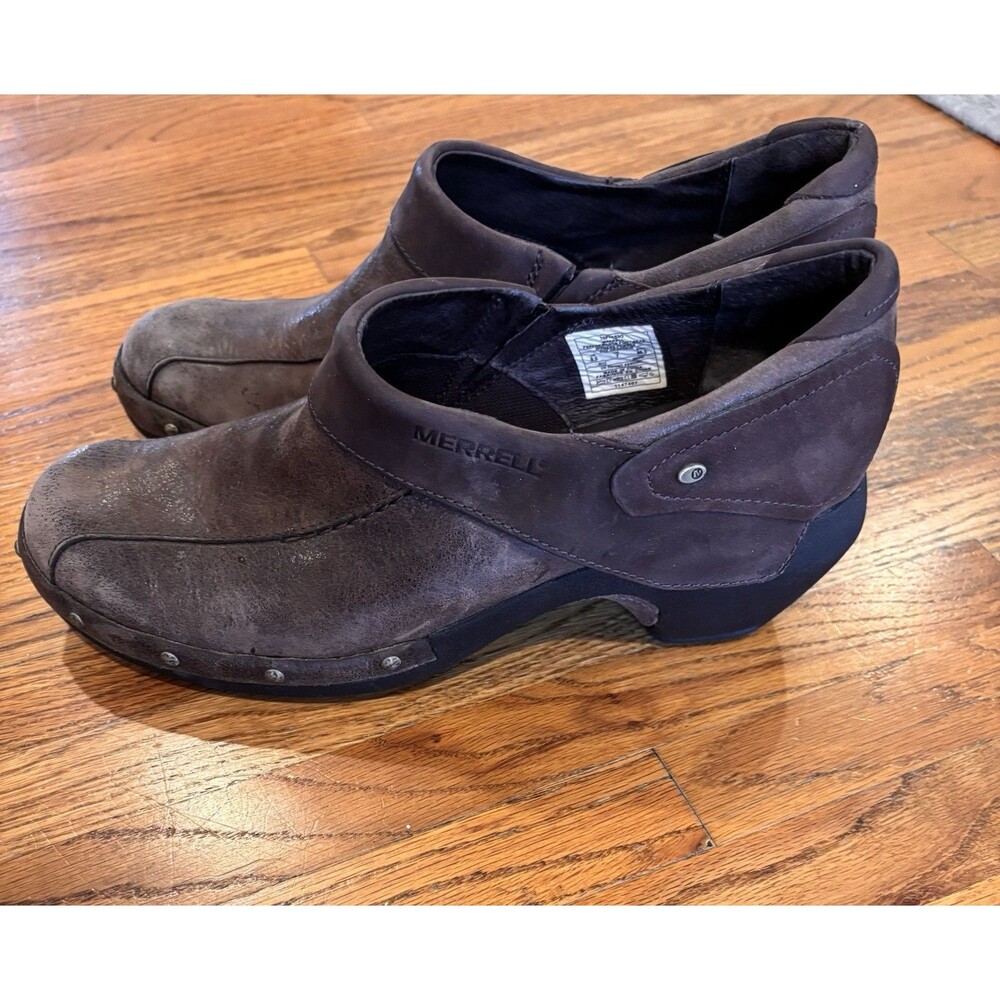 Women’s Merrell slip-on clogs in rich brown Low, supportive rubber heel 9.5 - Picture 3 of 7